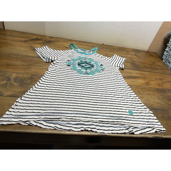 Double D Ranch Womens Open Shoulder Linen Blend Striped Aztec Top Size Medium - Picture 6 of 10